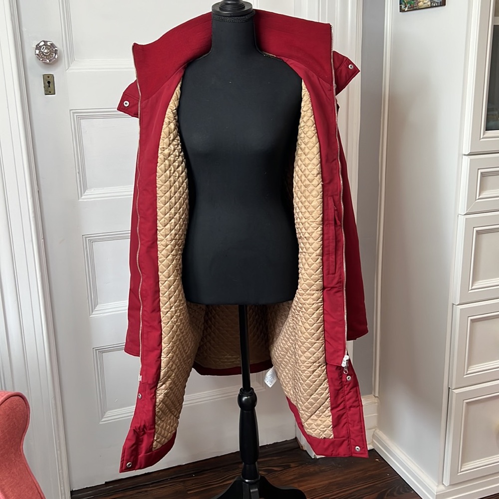 Lands' End Red Ski & Snow Jacket with Quilted Tan Lining